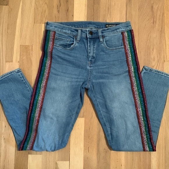 Blanknyc The Bond Glitter-Striped Mid-Rise Skinny Jeans in Retrograde Women’s 28 - Picture 4 of 16